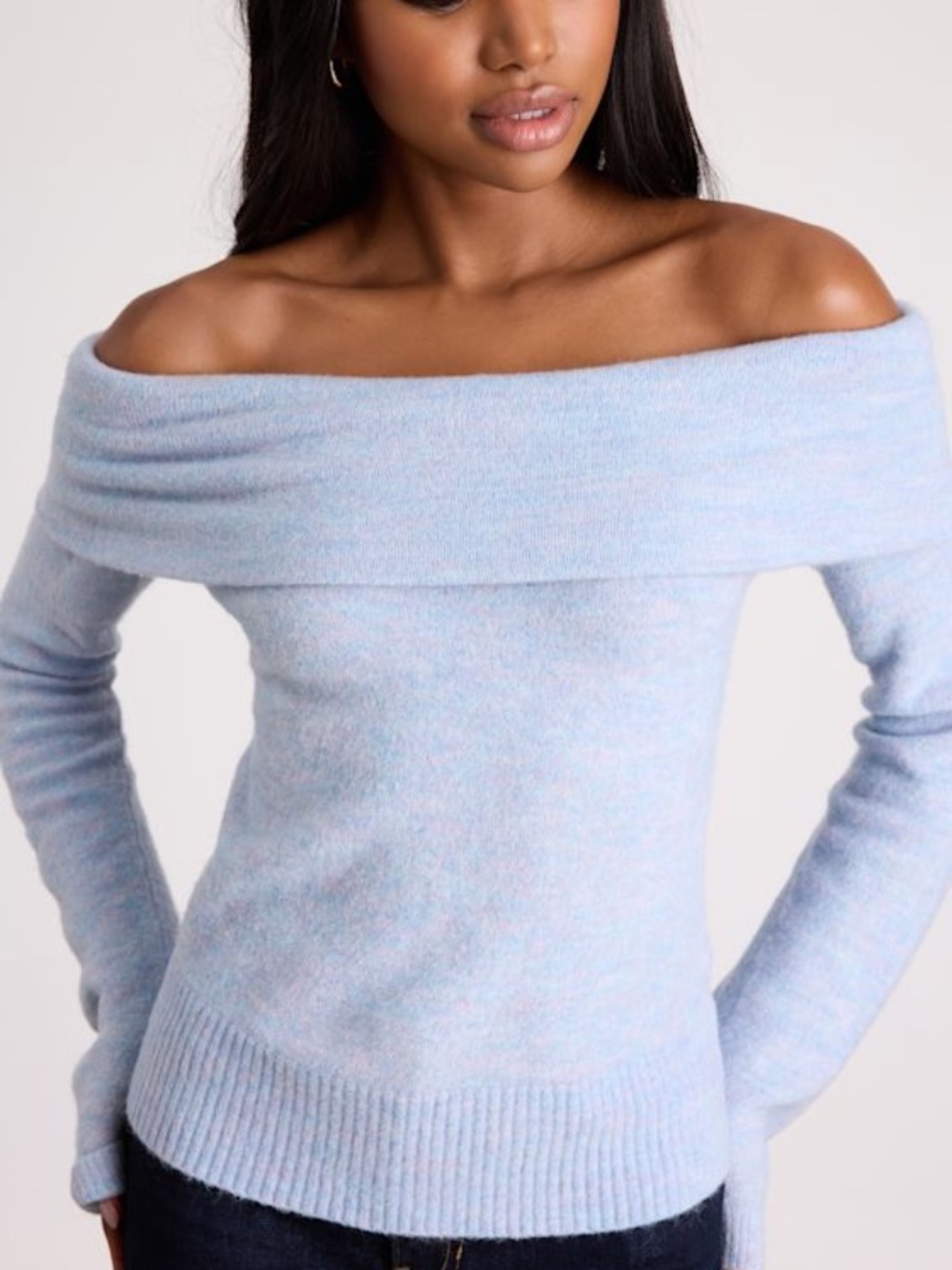 Lulus Melinda Light Blue Space Dye Off-the-shoulder Sweater Top - Size M